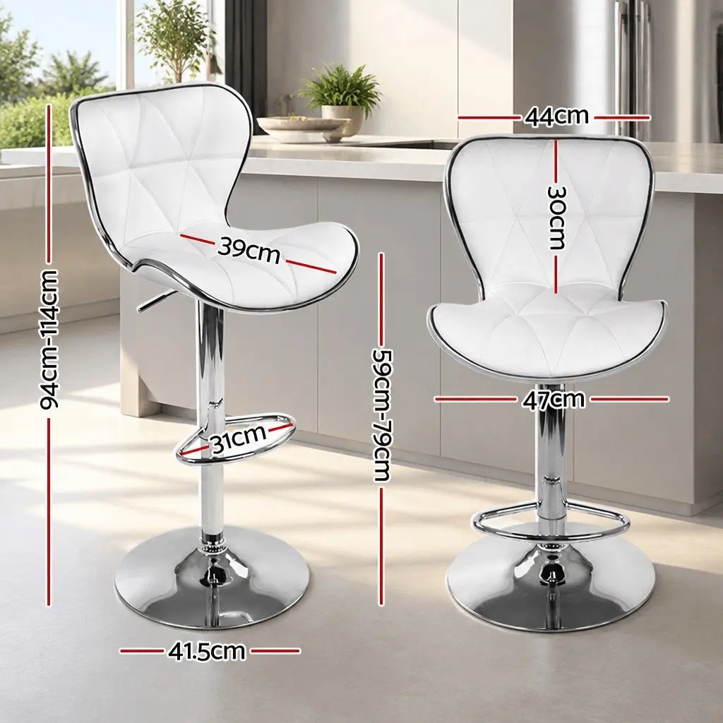 Bar Stools Gas Lift Swivel Seat White Padded Set of 2 Modern Chrome Base
