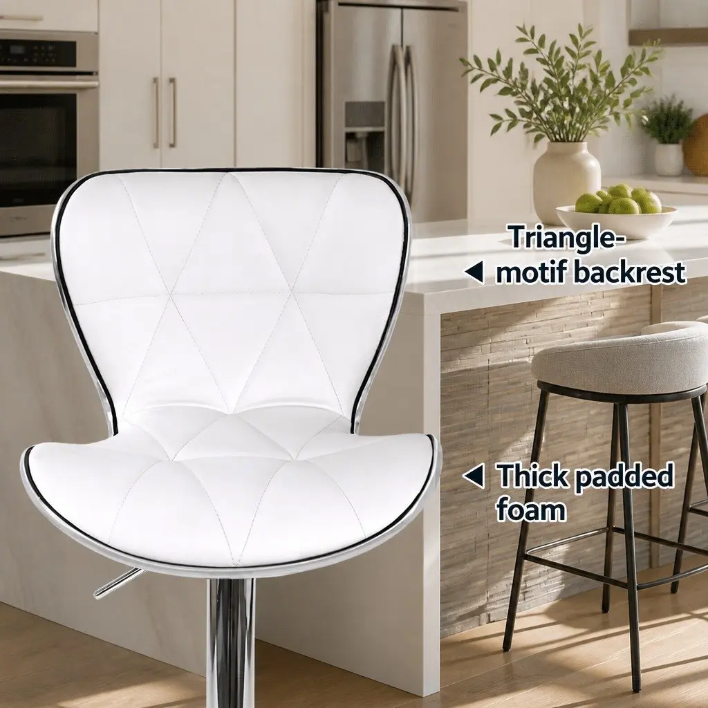 Bar Stools Gas Lift Swivel Seat White Padded Set of 2 Modern Chrome Base