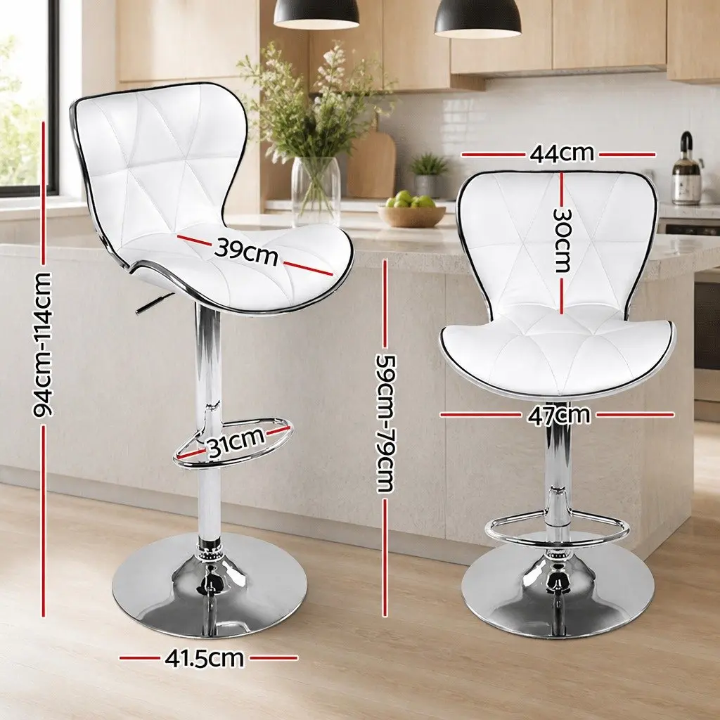Bar Stools White Gas Lift Swivel Padded Seat Chrome Base Modern 4 Piece