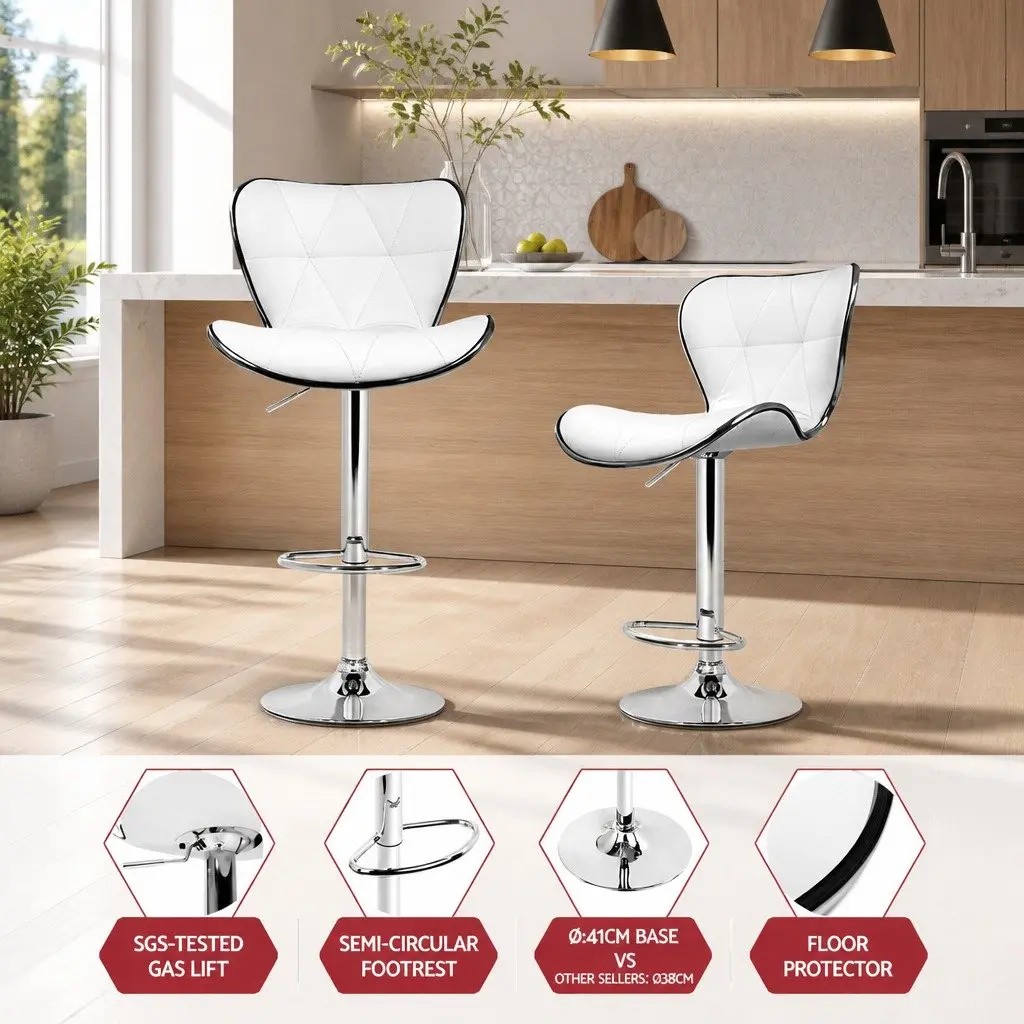 Bar Stools White Gas Lift Swivel Padded Seat Chrome Base Modern 4 Piece