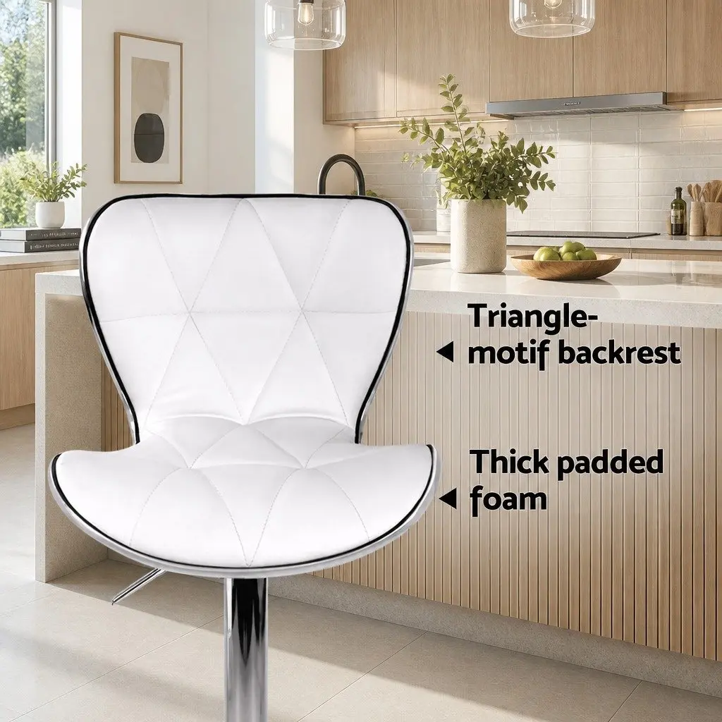 Bar Stools White Gas Lift Swivel Padded Seat Chrome Base Modern 4 Piece