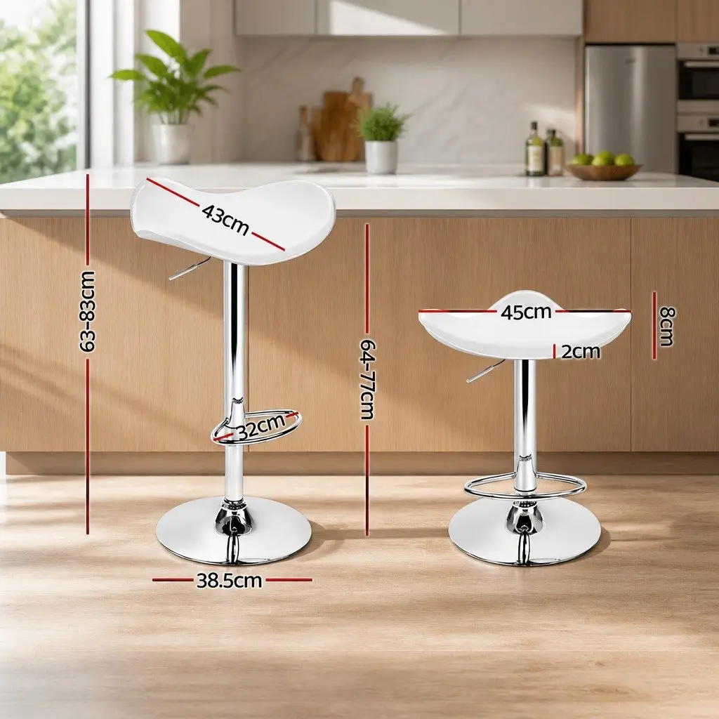 Bar Stools Leather Adjustable Height Swivel Seat White 2 Piece
