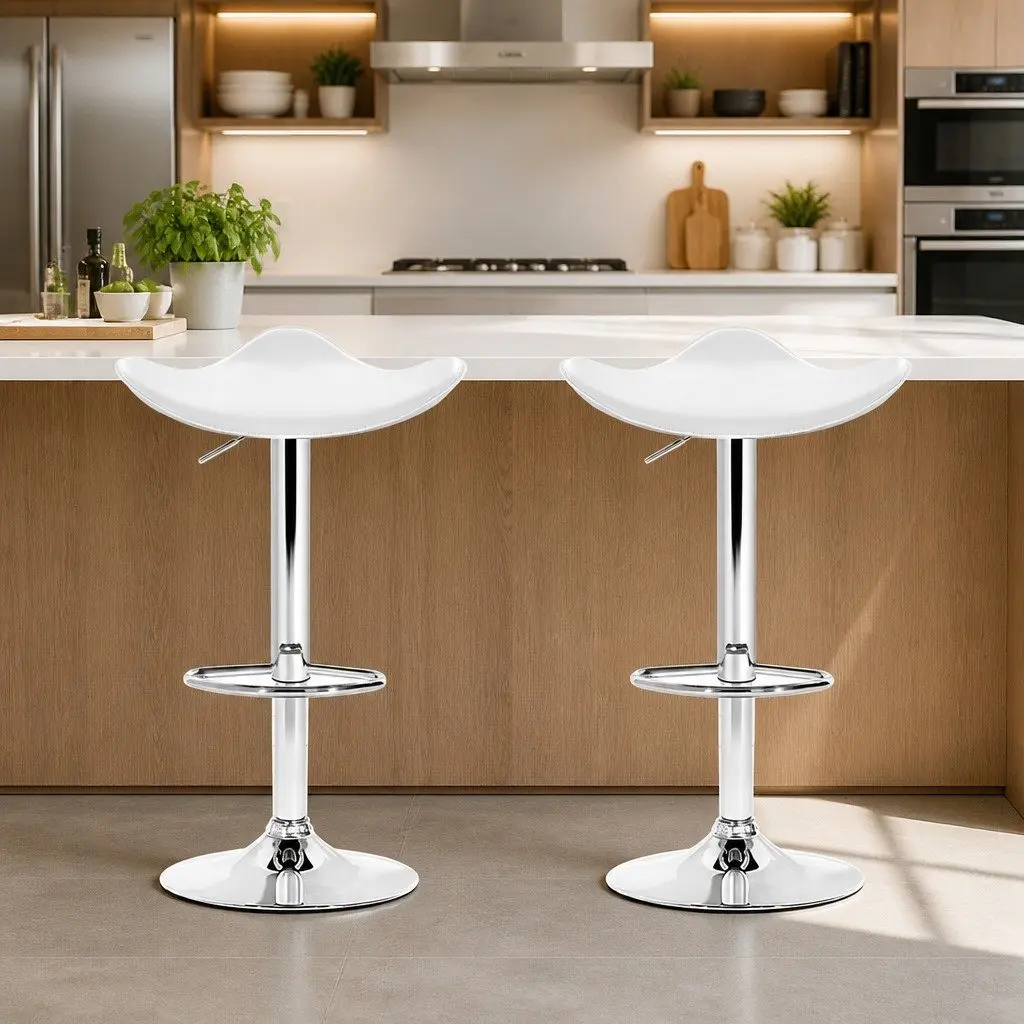 Bar Stools Leather Adjustable Height Swivel Seat White 2 Piece