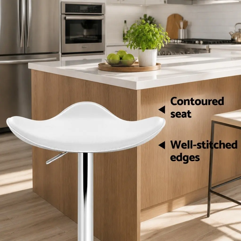 Bar Stools Leather Adjustable Height Swivel Seat White 2 Piece