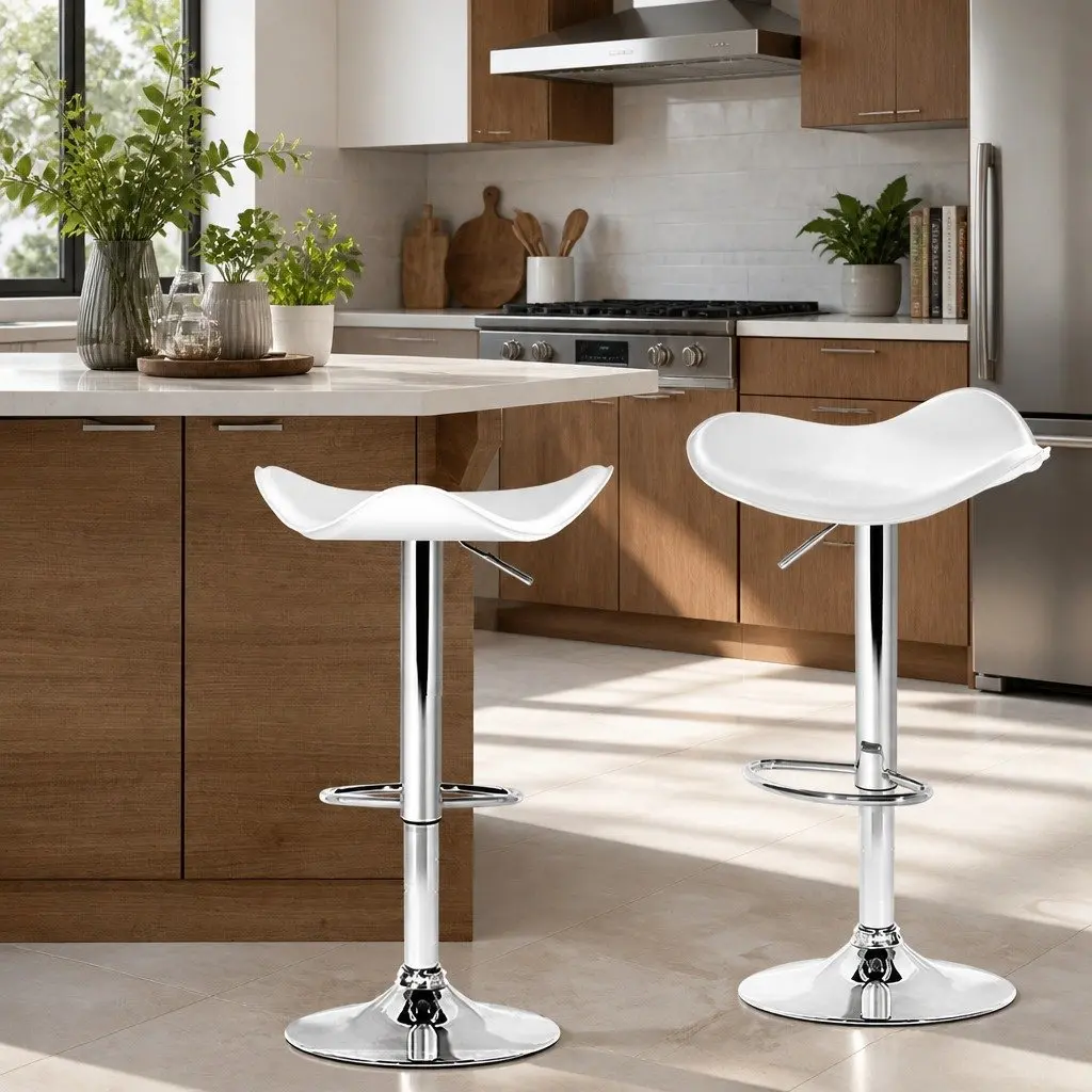 Bar Stools Leather Adjustable Height Swivel Seat White 2 Piece