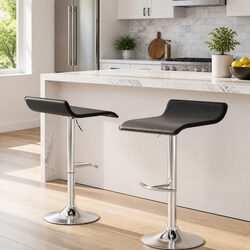Set of 2 Black Adjustable Bar Stools with Swivel