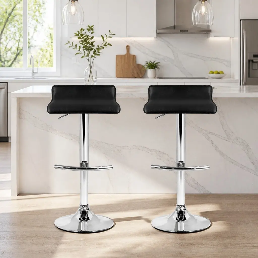 Bar Stools Adjustable Gas Lift Black Swivel 2 Piece PU Leather Steel