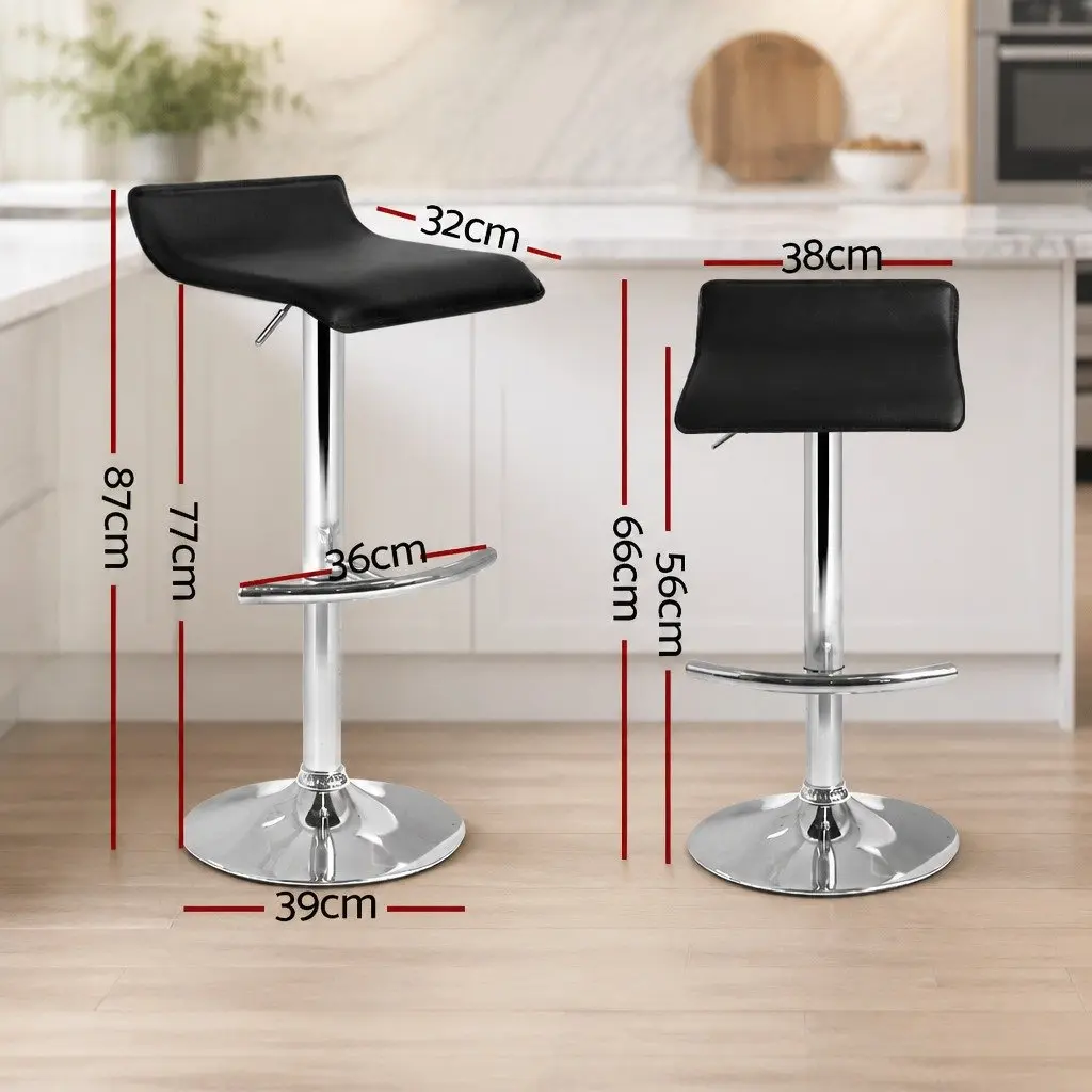Bar Stools Adjustable Gas Lift Black Swivel 2 Piece PU Leather Steel