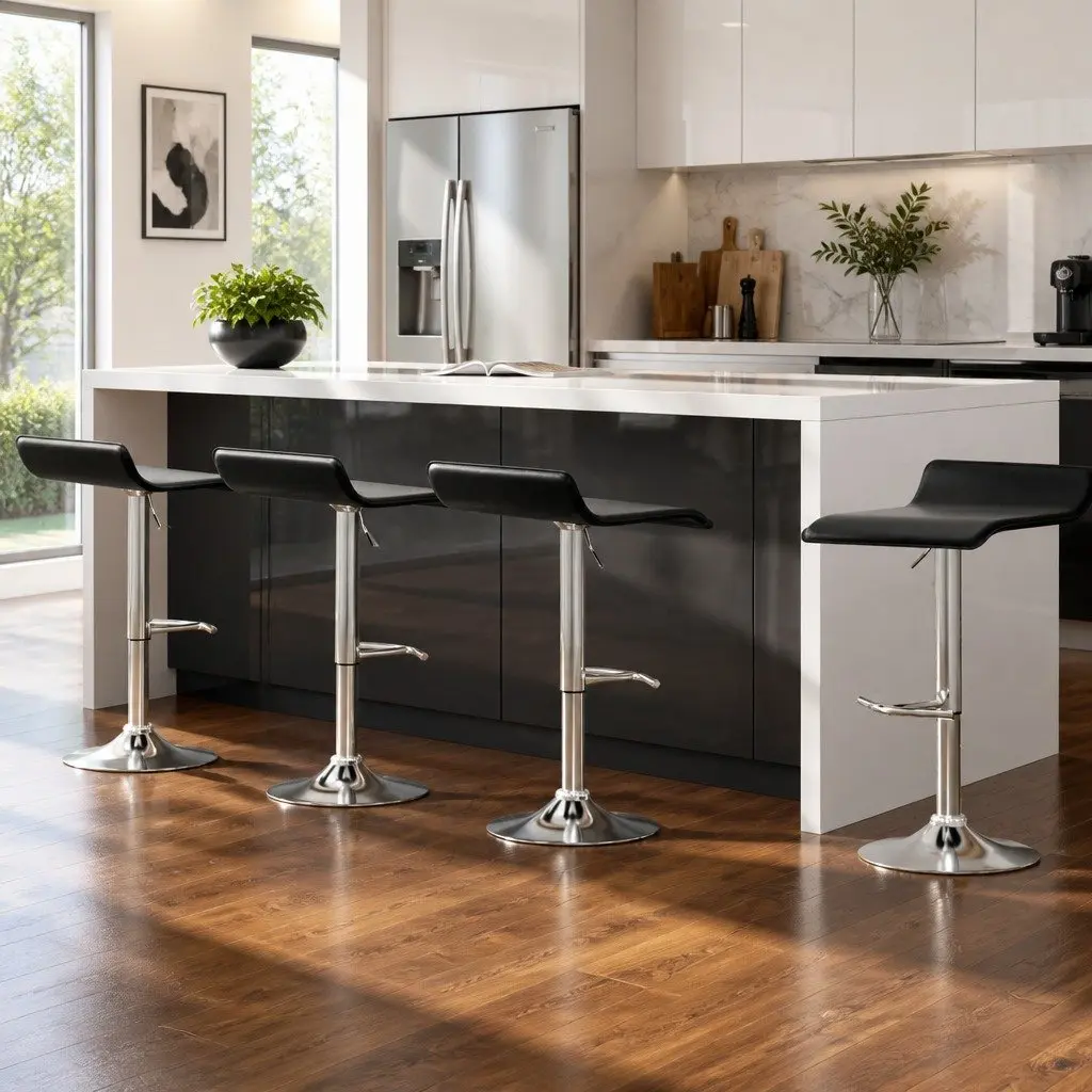 Set of 4 Black Adjustable Bar Stools with Gas Lift