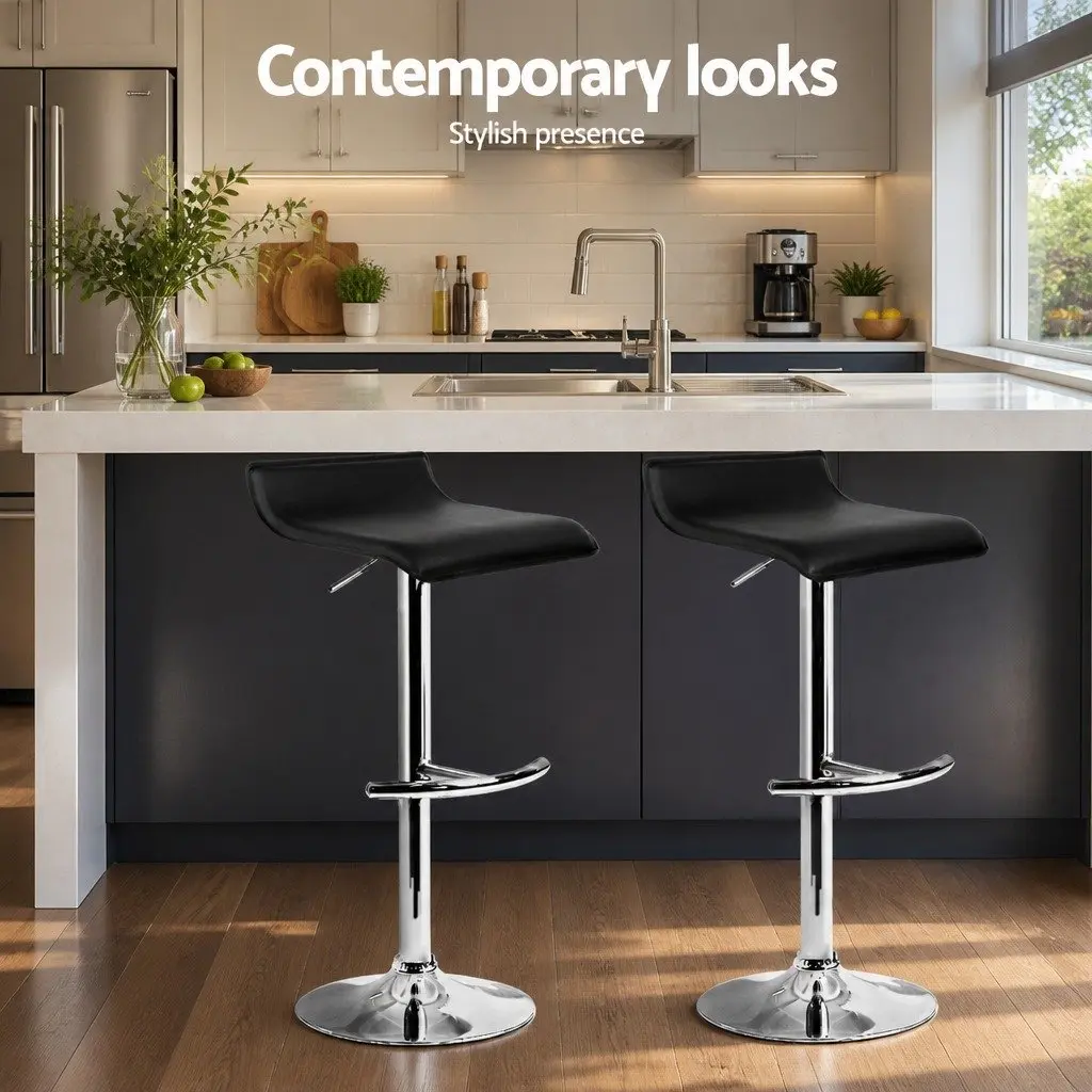 Set of 4 Black Adjustable Bar Stools with Gas Lift