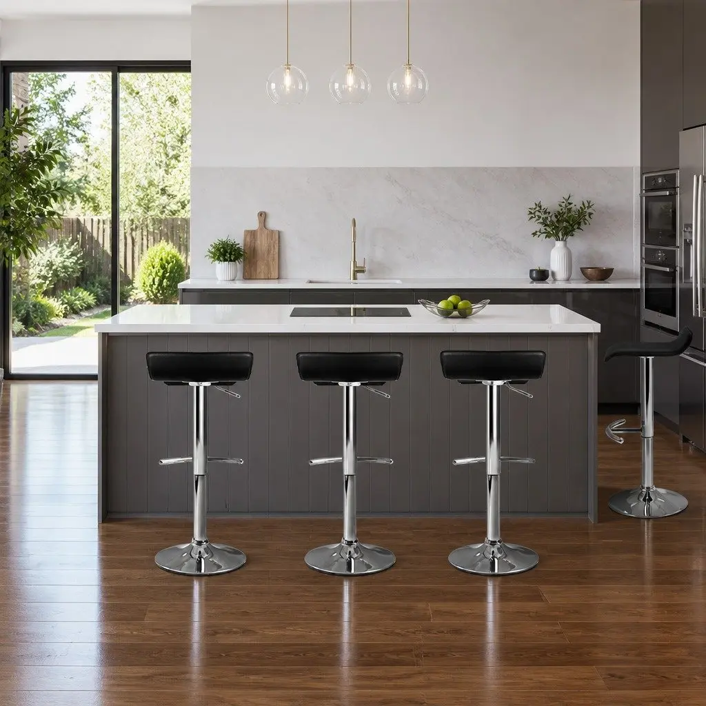 Set of 4 Black Adjustable Bar Stools with Gas Lift