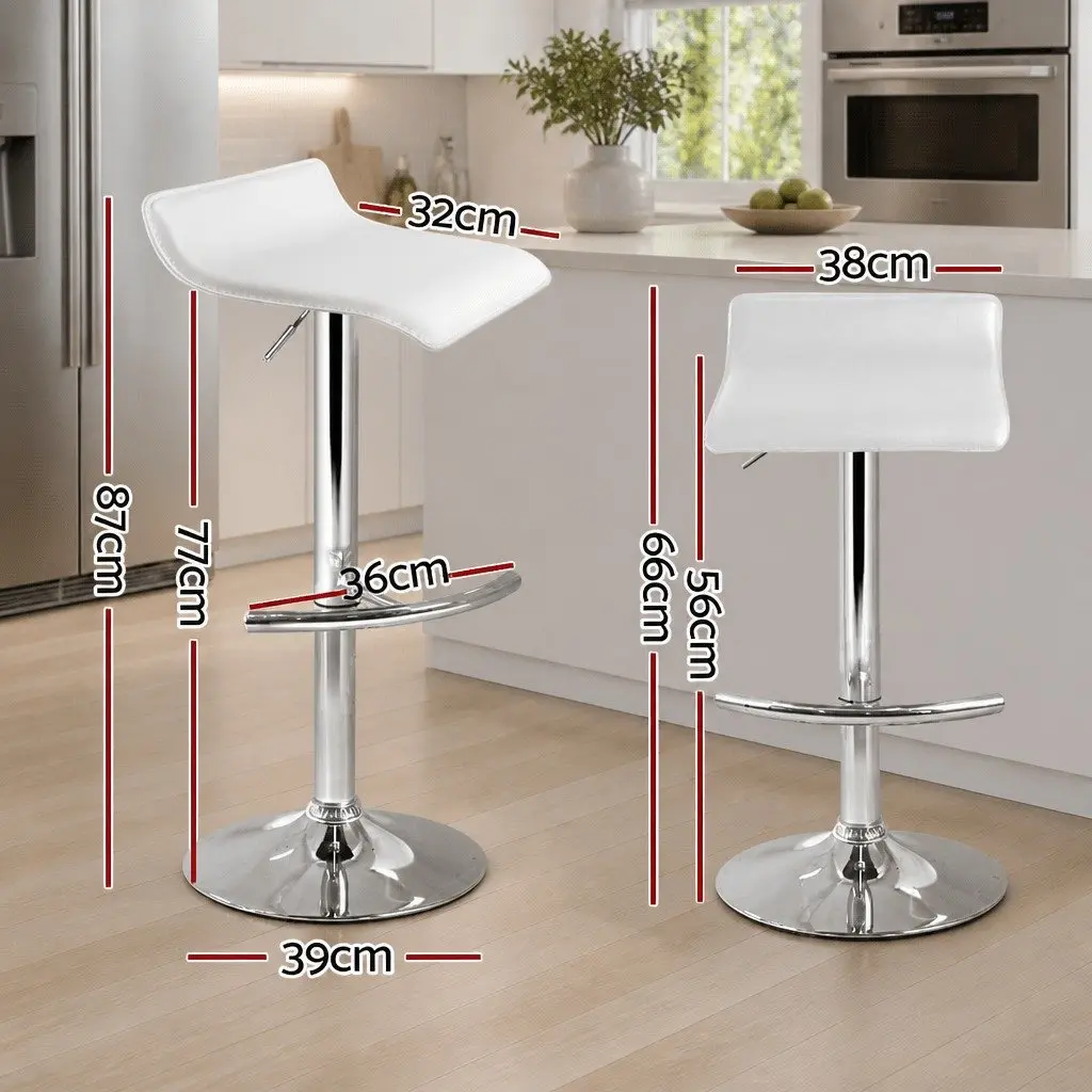 Bar Stools Adjustable Gas Lift White 2 Pack Swivel Seat PU Leather Steel