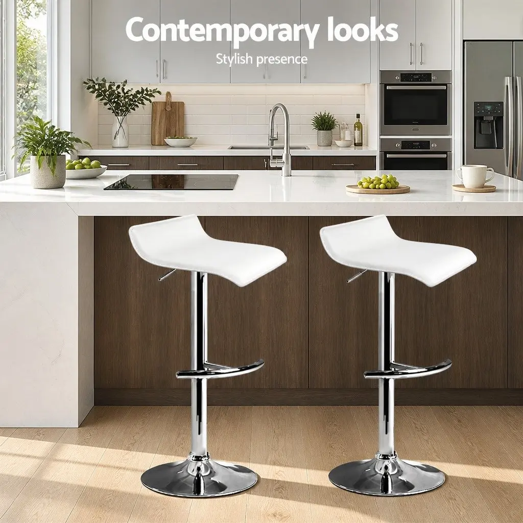 Bar Stools Adjustable Gas Lift White 2 Pack Swivel Seat PU Leather Steel