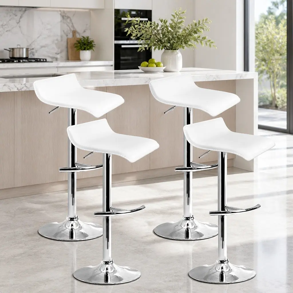 Bar Stools Set of 4 Adjustable Gas Lift Swivel Chairs White