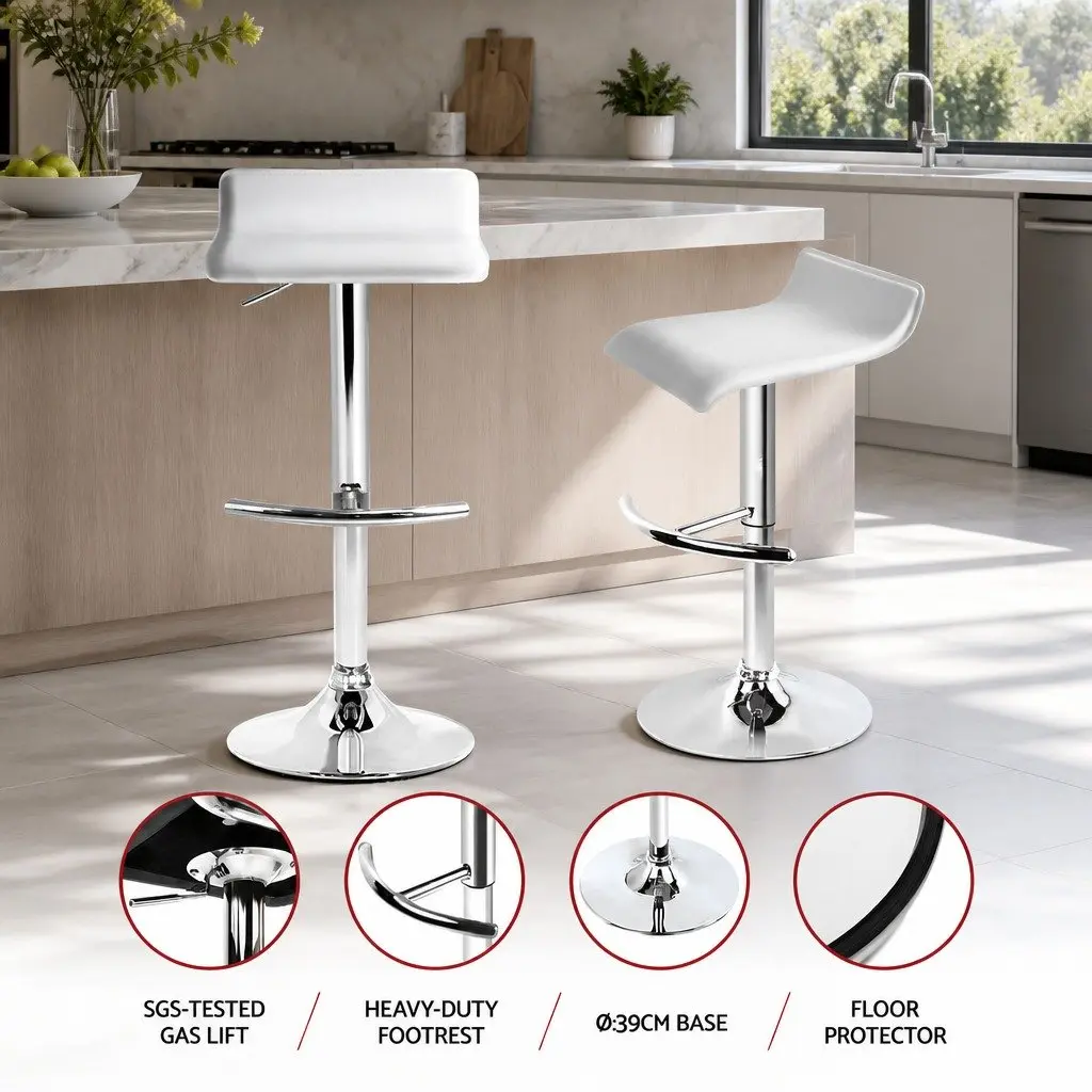 Bar Stools Set of 4 Adjustable Gas Lift Swivel Chairs White