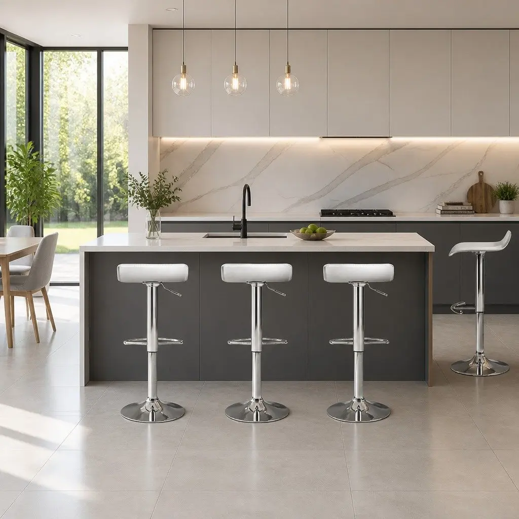 Bar Stools Set of 4 Adjustable Gas Lift Swivel Chairs White