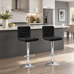 Padded Leather Bar Stools with Gas Lift - Set of 2 Black