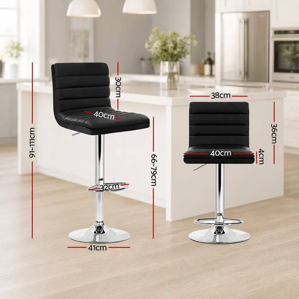Bar Stools Padded Faux Leather Black 66-79 cm Height Adjustable Gas Lift Swivel