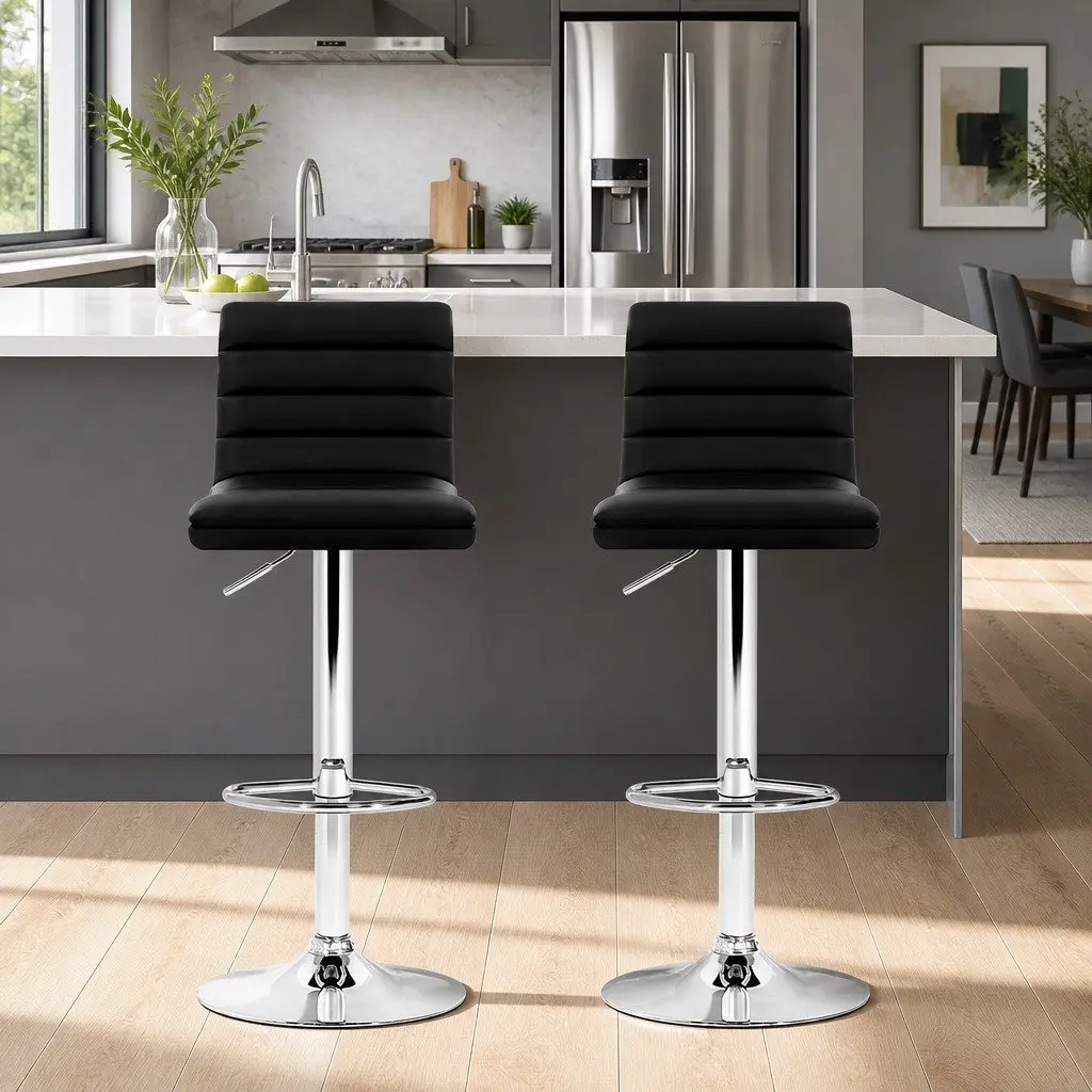 Bar Stools Padded Faux Leather Black 66-79 cm Height Adjustable Gas Lift Swivel