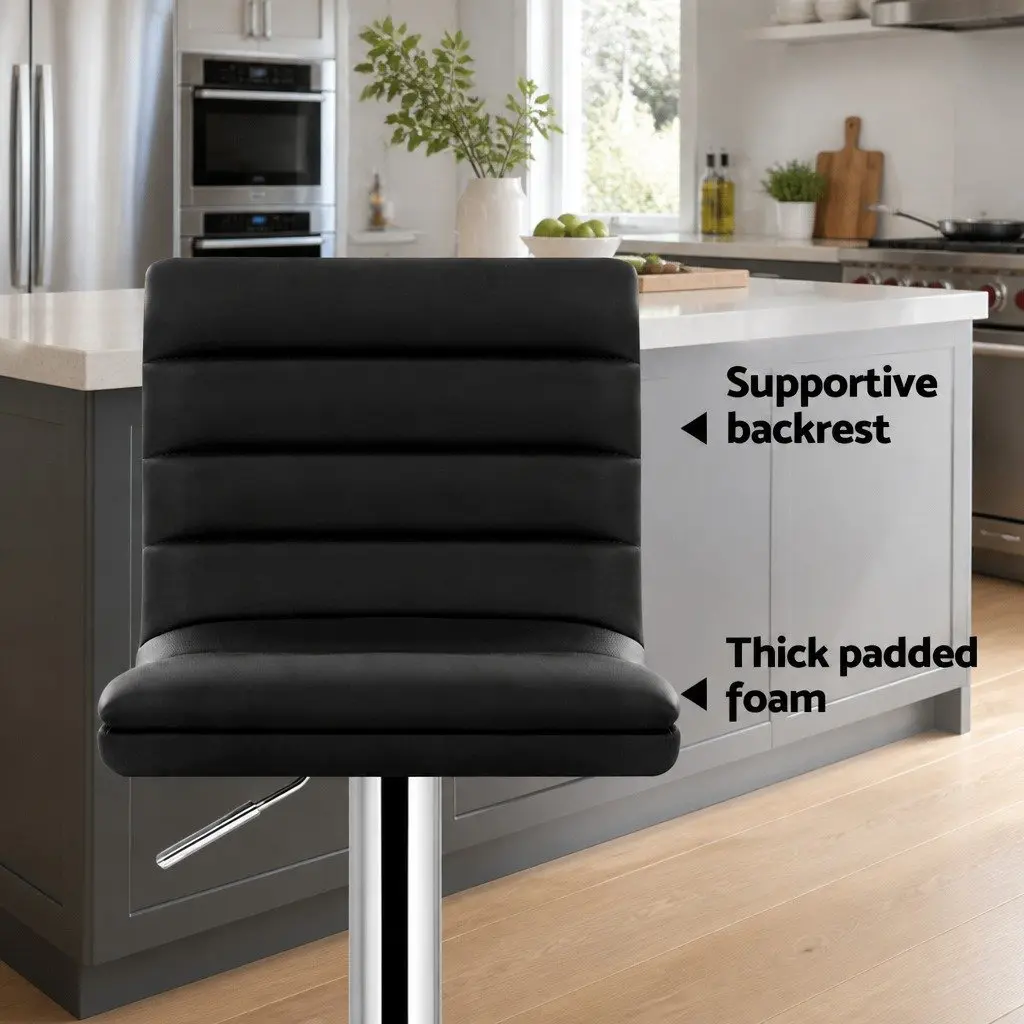 Bar Stools Padded Faux Leather Black 66-79 cm Height Adjustable Gas Lift Swivel