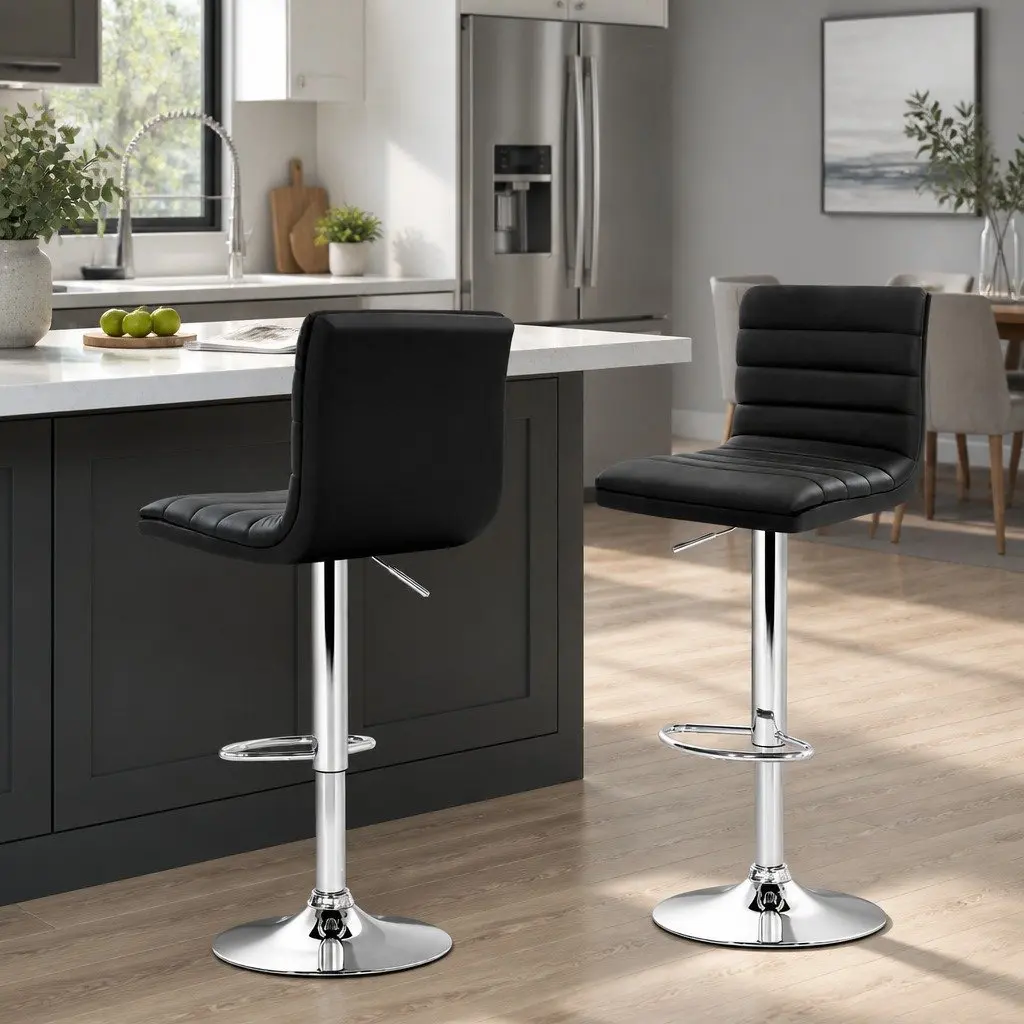 Bar Stools Padded Faux Leather Black 66-79 cm Height Adjustable Gas Lift Swivel