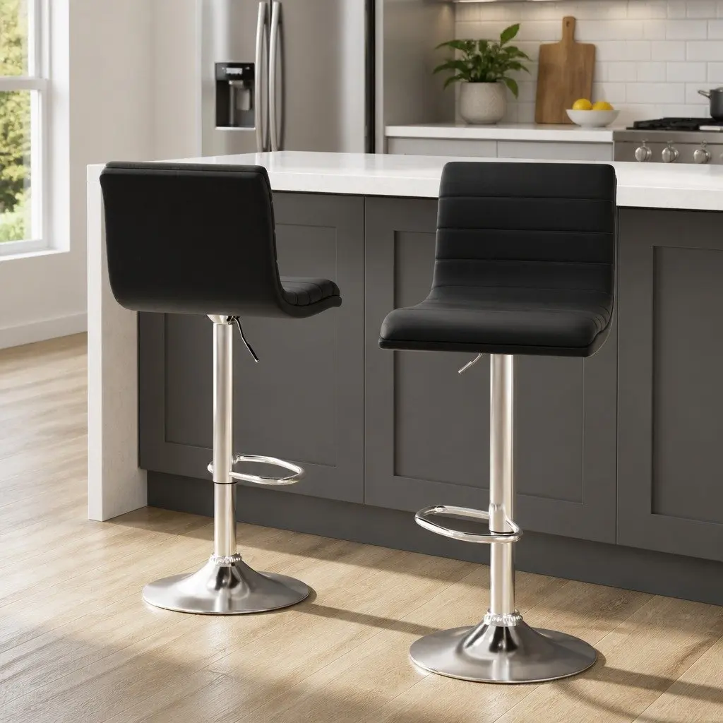 Bar Stools Padded Faux Leather Black 66-79 cm Height Adjustable Gas Lift Swivel