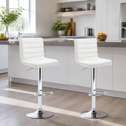 Comfortable Padded Bar Stools with Gas Lift - White (Set of 2)
