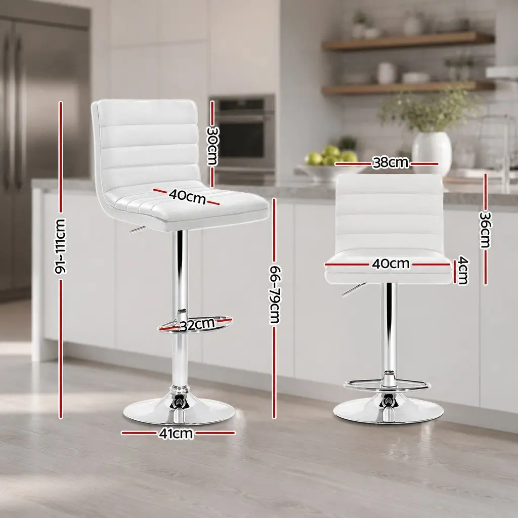 Bar Stools Padded Seat Gas Lift Swivel Chair White 2 Piece Faux Leather Chrome