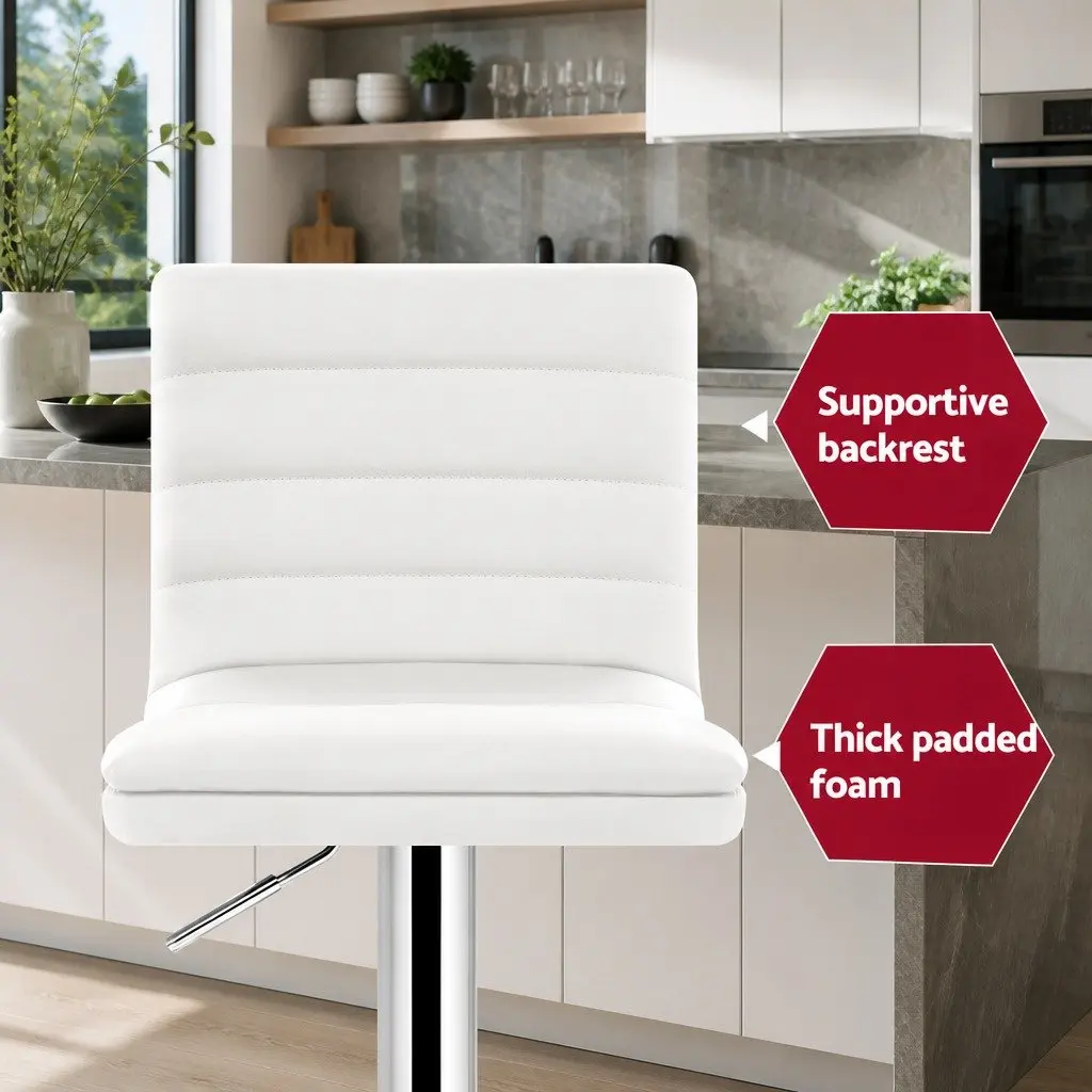 Bar Stools Padded Seat Gas Lift Swivel Chair White 2 Piece Faux Leather Chrome