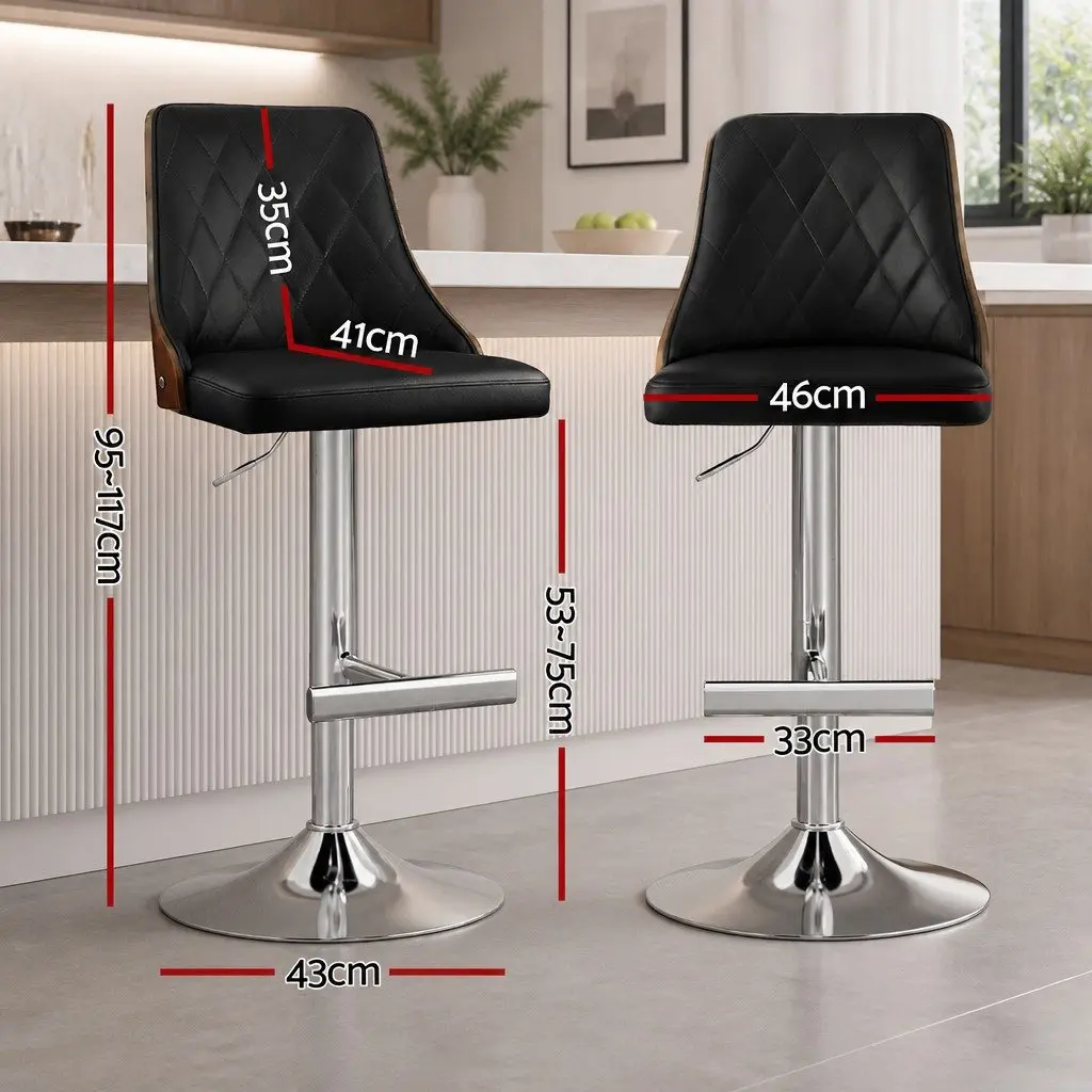 Bar Stools Swivel Adjustable Height Black Leather Set of 4 Kitchen Counter