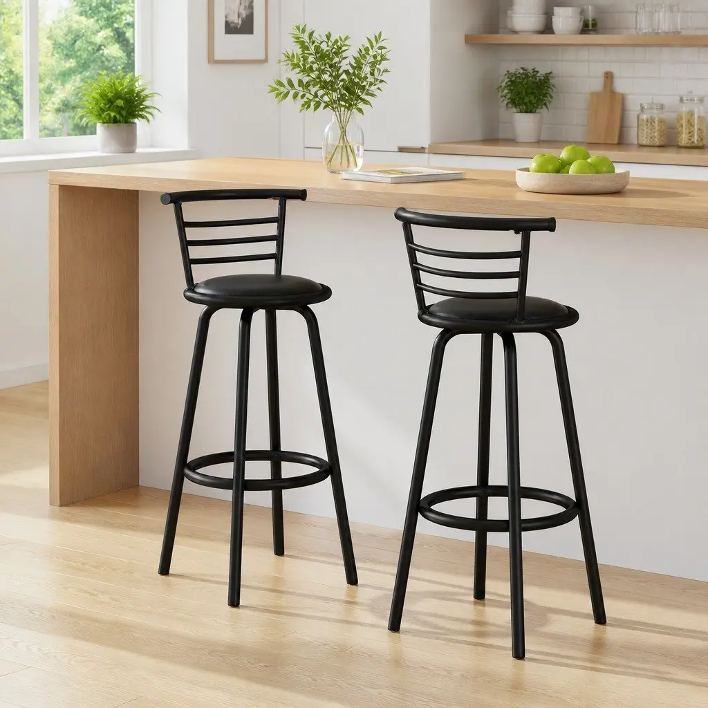 Swivel Padded Black Bar Stools Set of 2