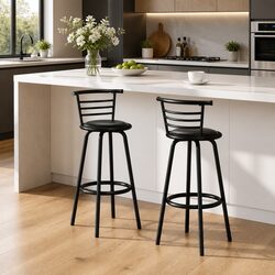 Swivel Padded Black Bar Stools Set of 2