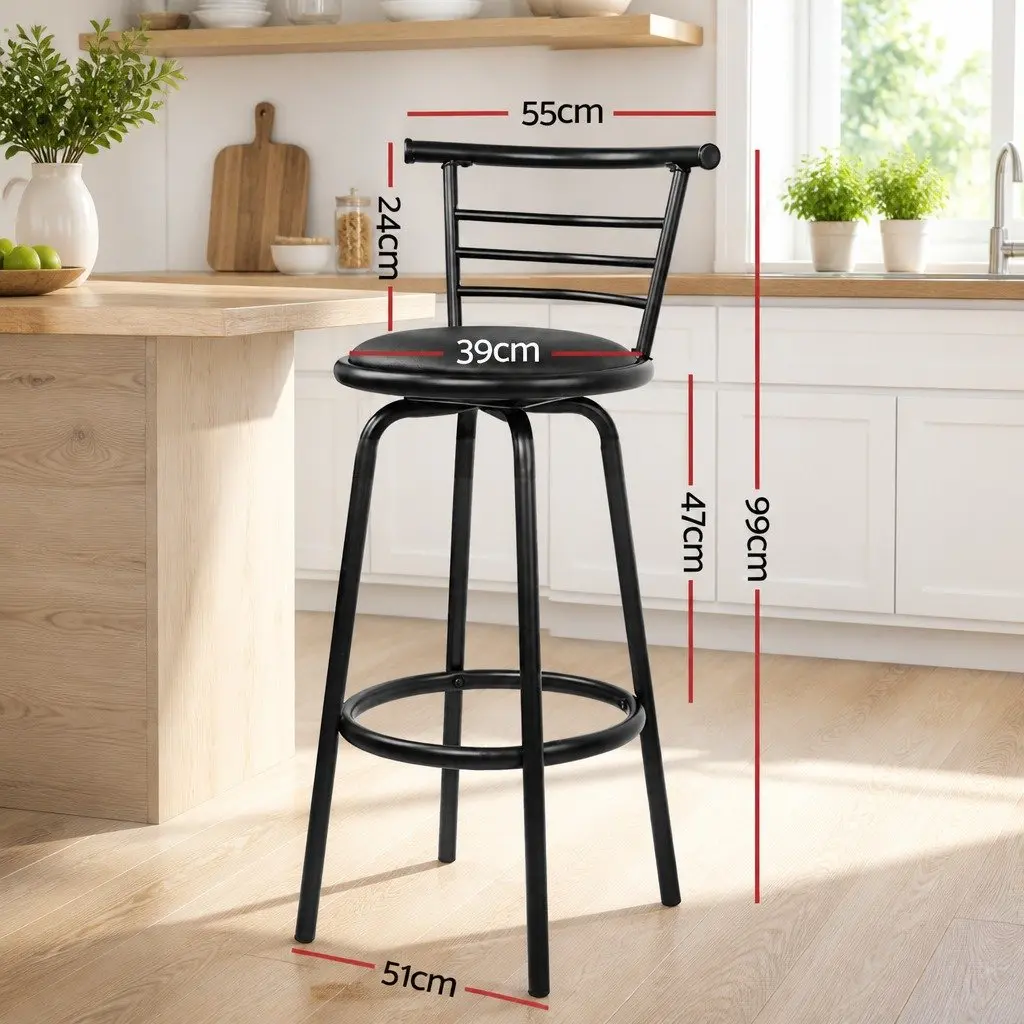 Swivel Padded Black Bar Stools Set of 2