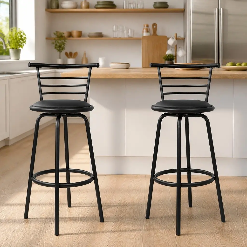 Swivel Padded Black Bar Stools Set of 2