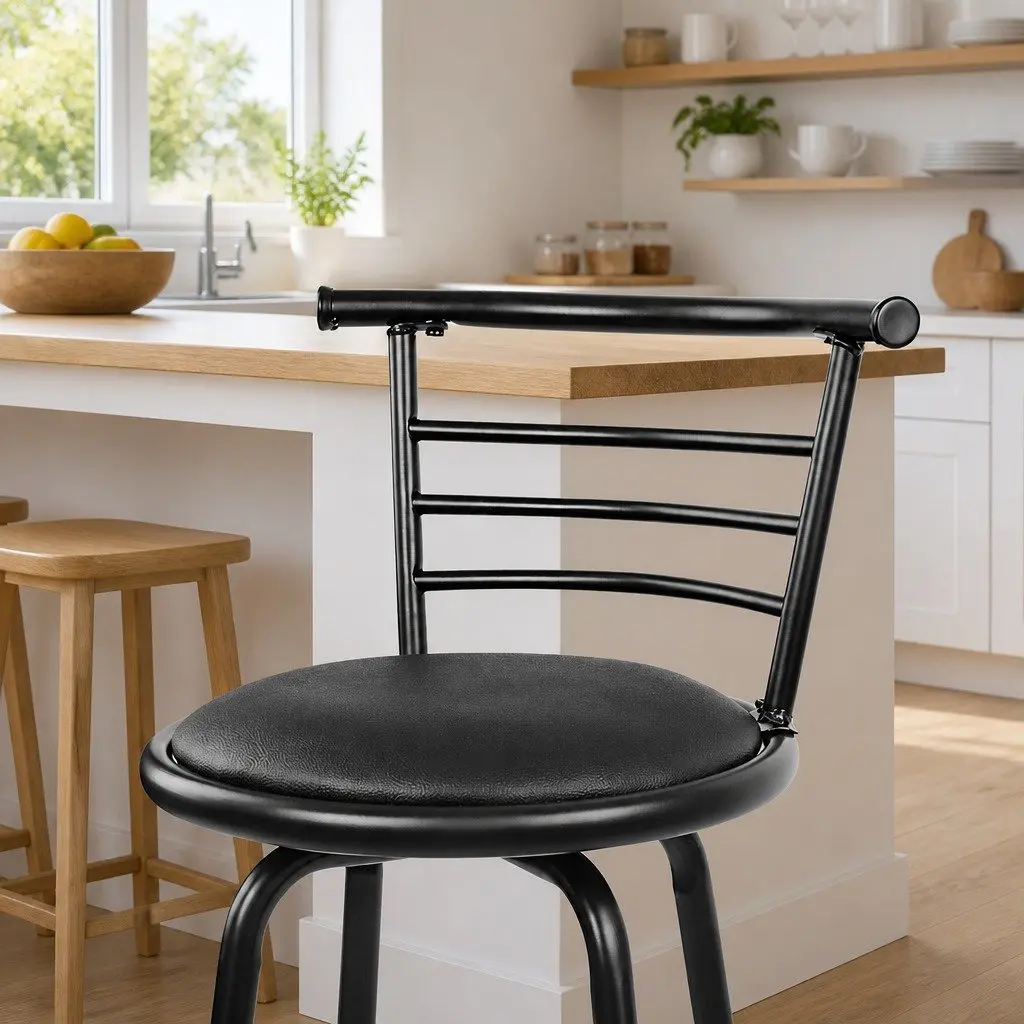 Swivel Padded Black Bar Stools Set of 2