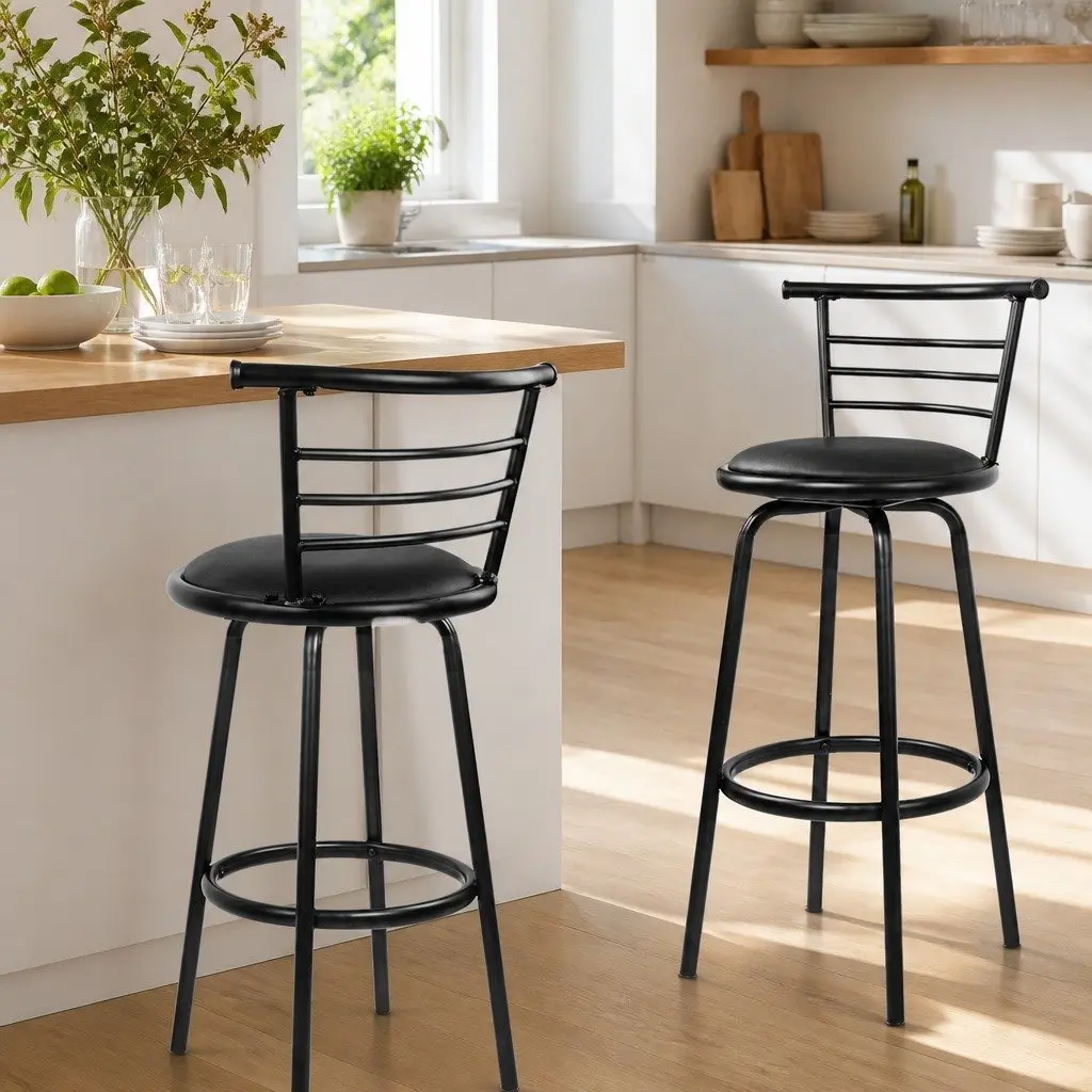 Swivel Padded Black Bar Stools Set of 2