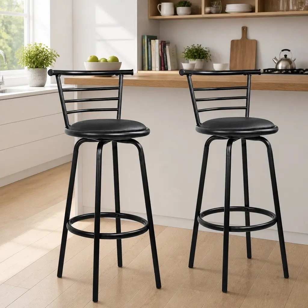 Swivel Padded Black Bar Stools Set of 2
