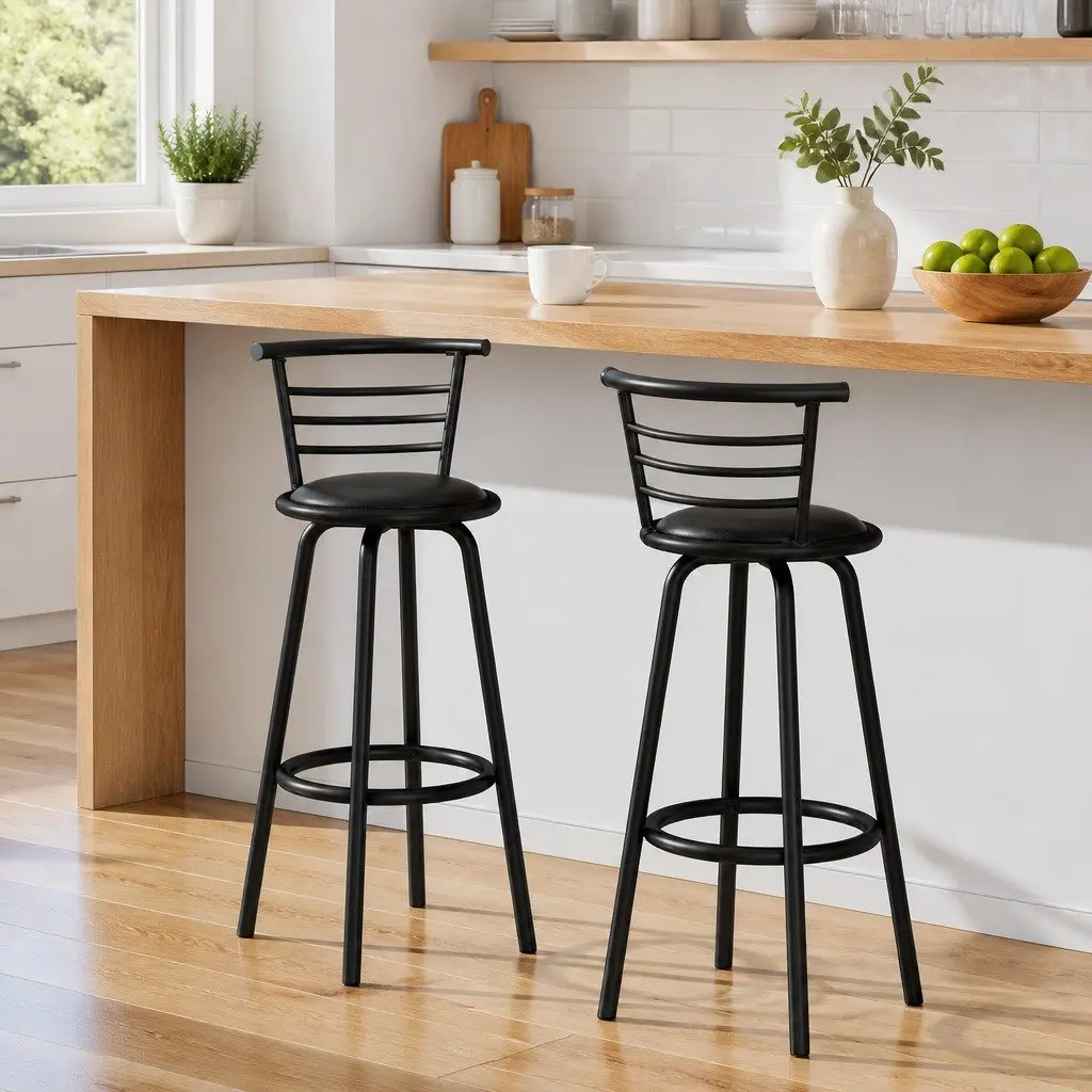 Swivel Padded Black Bar Stools Set of 2