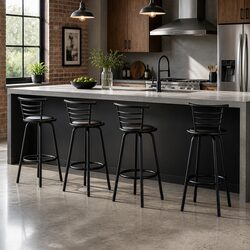Set of 4 Black Swivel Bar Stools with Footrest