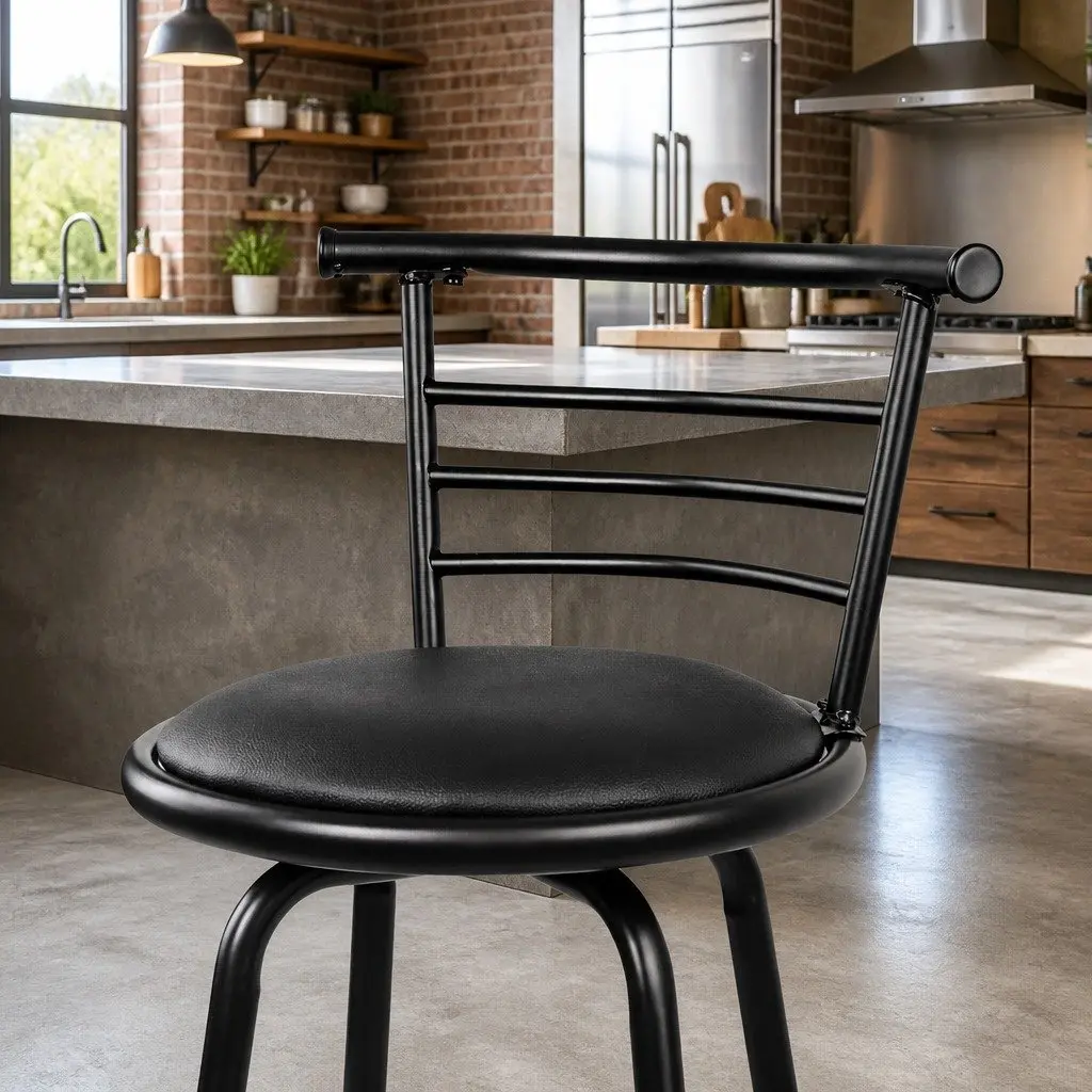 Set of 4 Black Swivel Bar Stools with Footrest