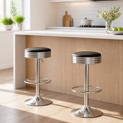 Backless Swivel Bar Stools Set of 2 in Black PU Leather