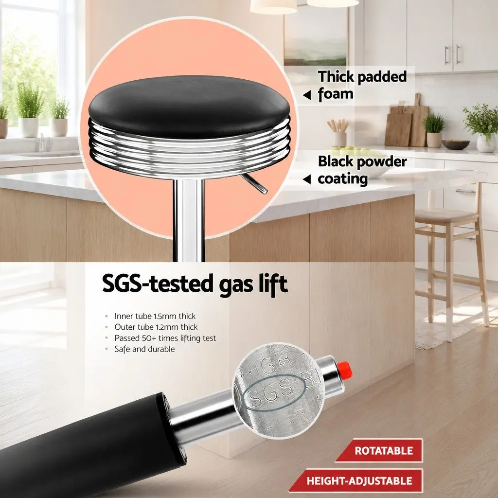 Bar Stools Backless Swivel 2 Piece Black PU Leather Chrome Base
