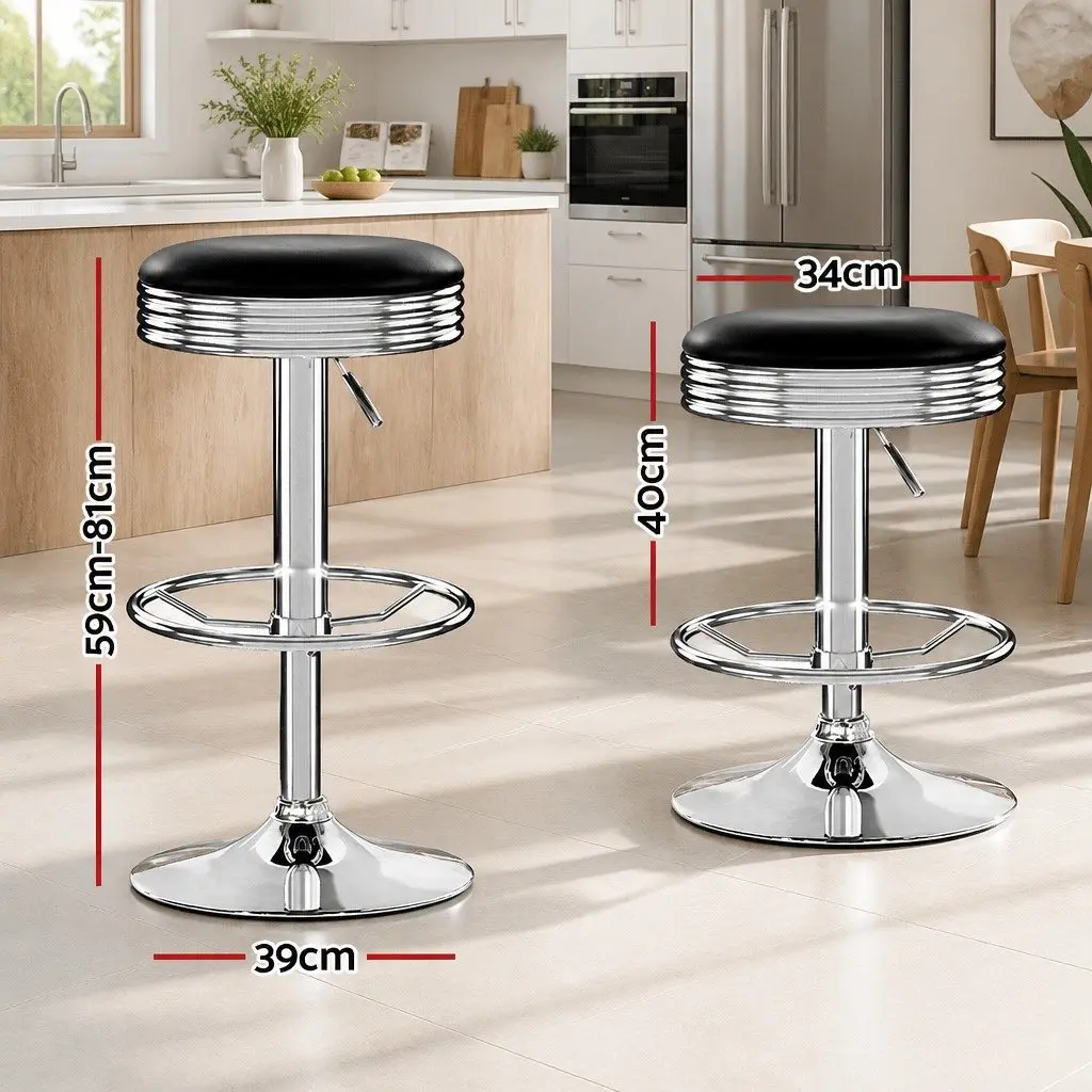 Bar Stools Padded Swivel Adjustable Gas Lift Chrome Base Black 4 Piece