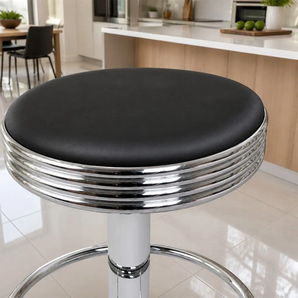 Bar Stools Padded Swivel Adjustable Gas Lift Chrome Base Black 4 Piece
