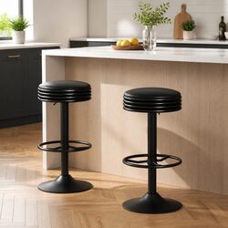 Swivel Bar Stools with Padded Seat and Chrome Base - Set of 2