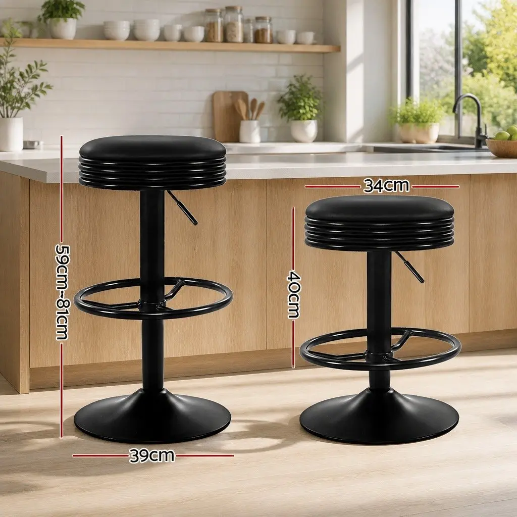 Bar Stools Swivel Gas Lift Chrome Base Black PU Leather Padded Seat 2 Piece