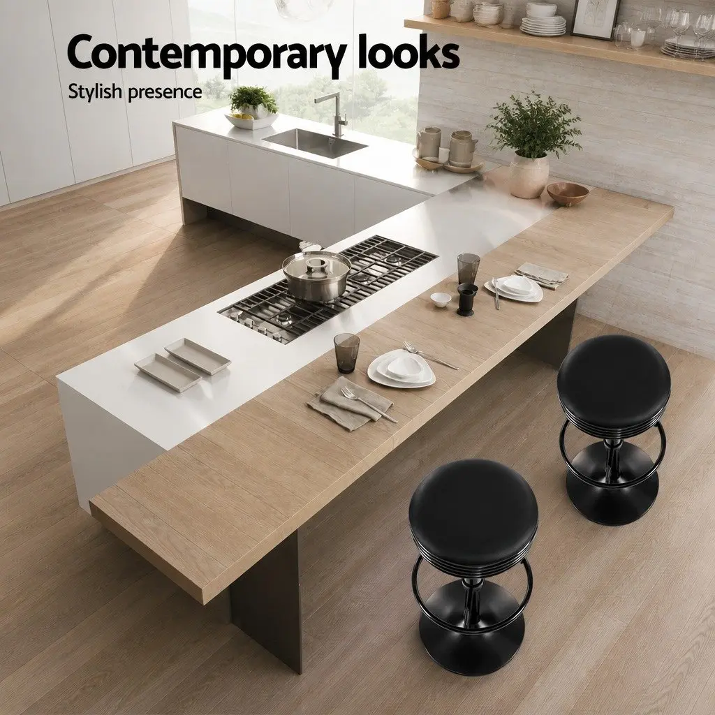 Bar Stools Swivel Gas Lift Chrome Base Black PU Leather Padded Seat 2 Piece