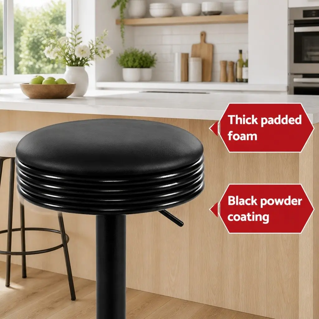 Bar Stools Swivel Gas Lift Chrome Base Black PU Leather Padded Seat 2 Piece