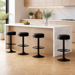 Set of 4 Comfortable Swivel Bar Stools in Black