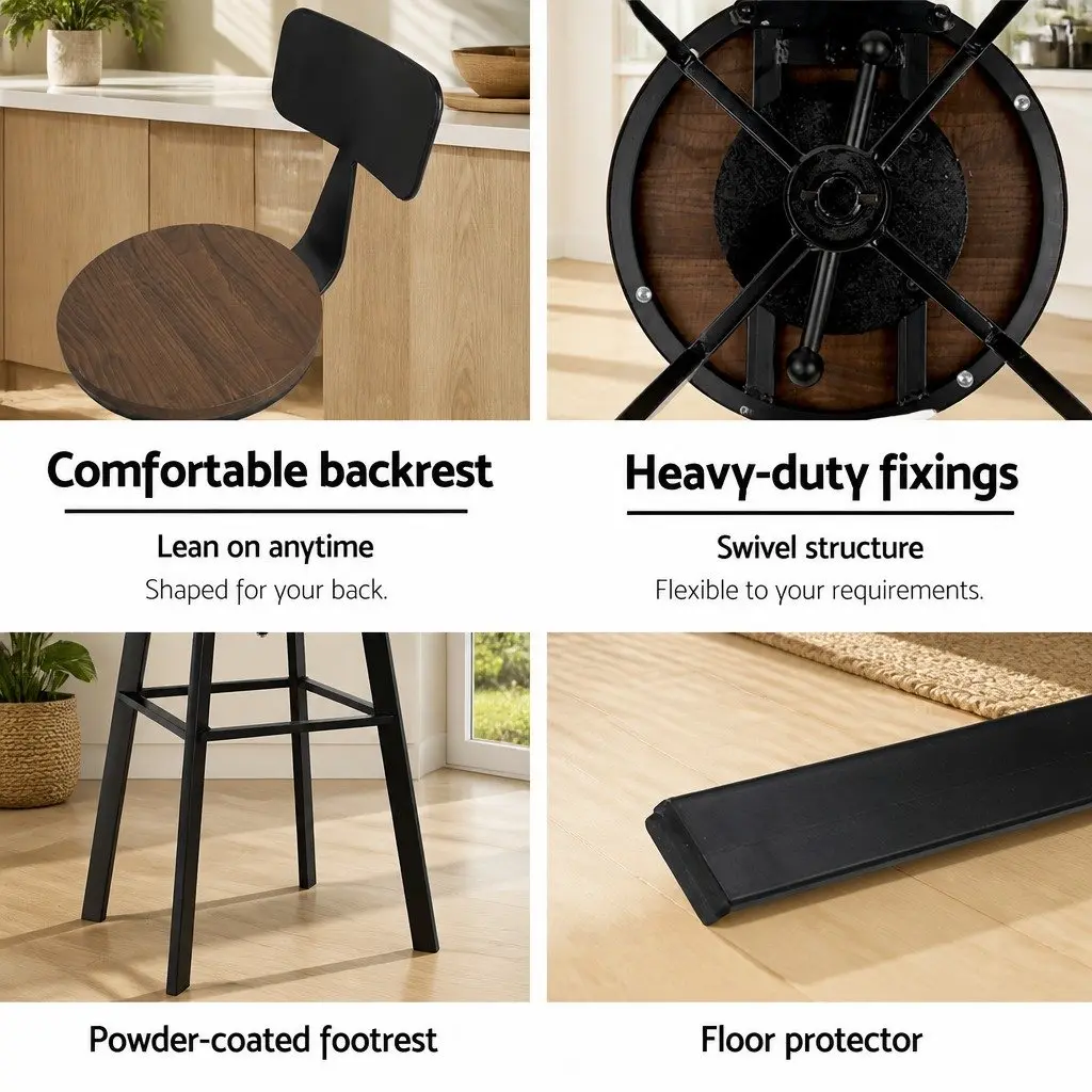 Adjustable Bar Stools with Black Metal and Wood Seats
